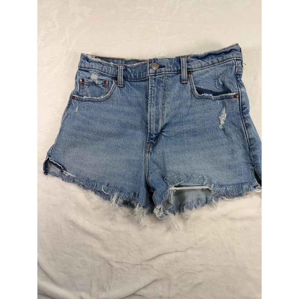Abercrombie & Fitch The Mom Short 29/8 Blue Distressed High Rise Womens